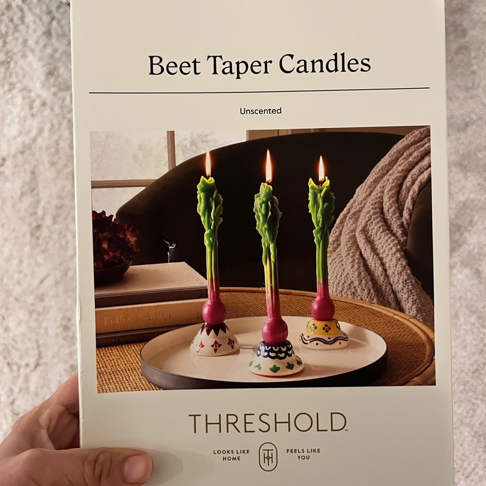 Threshold Beet Taper Candles - Green and Pink